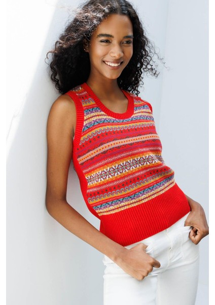 Kadın Sıfır Yaka Önü Jakarlı Yün Süveter Mercan modelleri