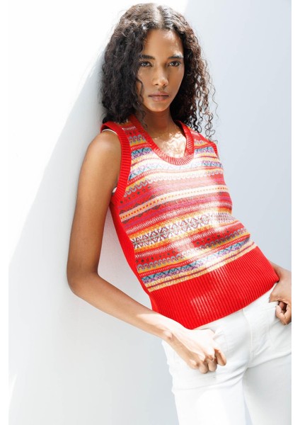 Kadın Sıfır Yaka Önü Jakarlı Yün Süveter Mercan indirimleri