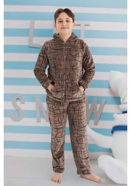 Erkek Çocuk Polar Pijama Takımı 240520 Kahverengi fırsatları