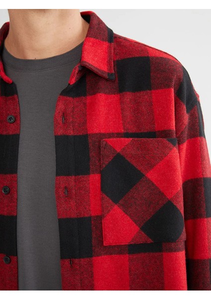 Xsıde Kırmızı Rahat Kalıp Uzun Kollu Ekose Erkek Oduncu Gömlek Ceket modelleri