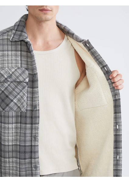 Xsıde Gri Rahat Kalıp Ekose Polar Erkek Gömlek Ceket fırsatları