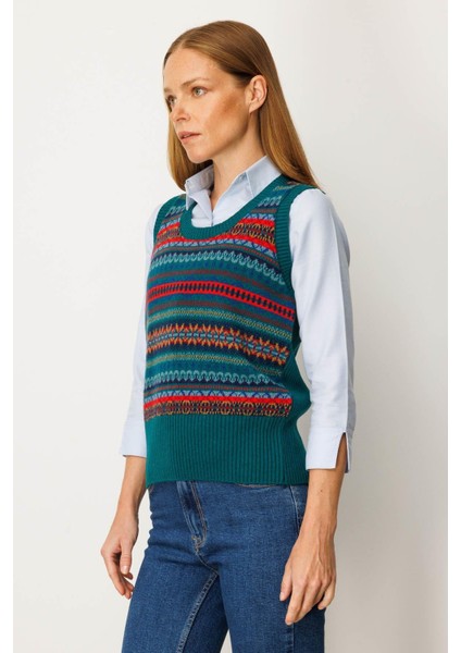 Kadın Sıfır Yaka Önü Jakarlı Yün Süveter K.ö.başı