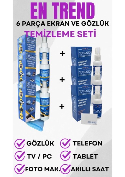 3 Adet 150 ml +3 Adet 50 ml Tv Ekran ve Gözlük Temizleme Seti