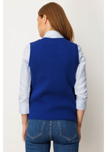 Kadın Sıfır Yaka Önü Jakarlı Yün Süveter K.s.mavi modelleri