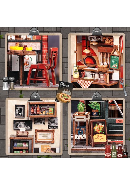 Uncle Joe's Pizzeria - Kitap Köşesi Seti - Yetişkin ve Gençler Için Kendin Yap Minyatür Ev Seti, Booknook Küçük Pizza Dükkanı - Kitaplık Dekoru 3D Ahşap - Aile ve Arkadaşlar Için Hediyeler (CWGC210)