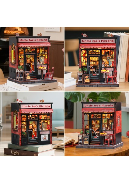 Uncle Joe's Pizzeria - Kitap Köşesi Seti - Yetişkin ve Gençler Için Kendin Yap Minyatür Ev Seti, Booknook Küçük Pizza Dükkanı - Kitaplık Dekoru 3D Ahşap - Aile ve Arkadaşlar Için Hediyeler (CWGC210)