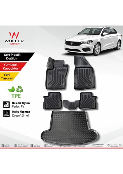 Fiat Egea Paspas Bagaj Havuzu Set Sedan 2015 2025 Arası 3D Wöller Ultraflex Set