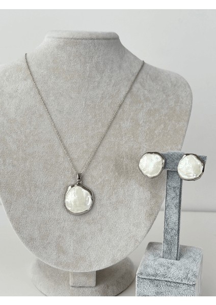 Beyaz Sedef Yansımalı Silver Renkli Set