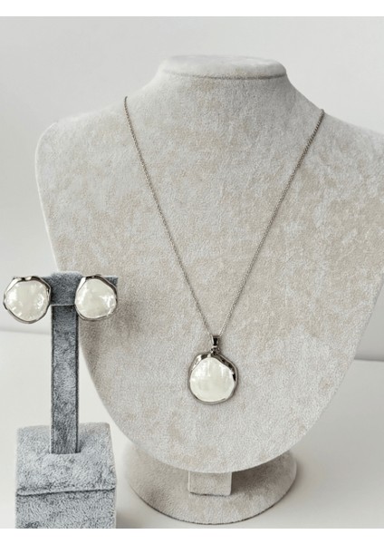 Beyaz Sedef Yansımalı Silver Renkli Set