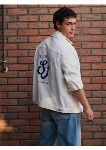 Xsıde Beyaz Standart Kalıp Erkek Jean Ceket