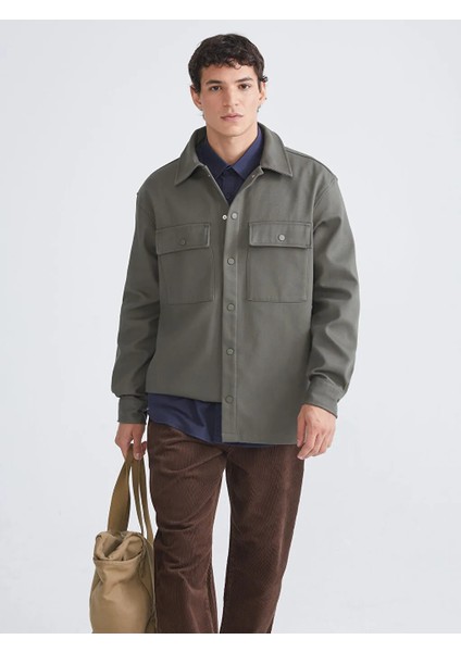 Xsıde Haki Rahat Kalıp Erkek Gömlek Ceket