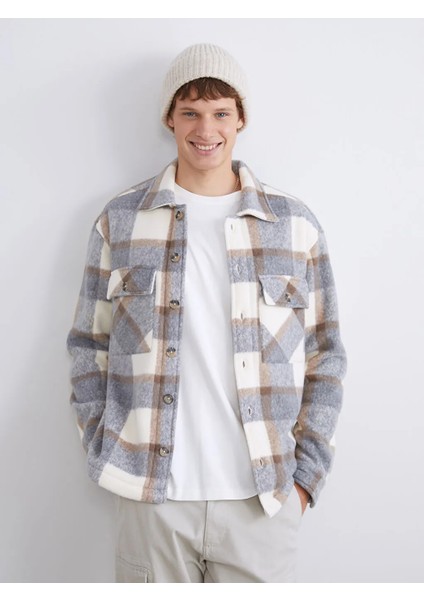 Xsıde Bej Içi Pelüş Ekose Erkek Oduncu Gömlek Ceket