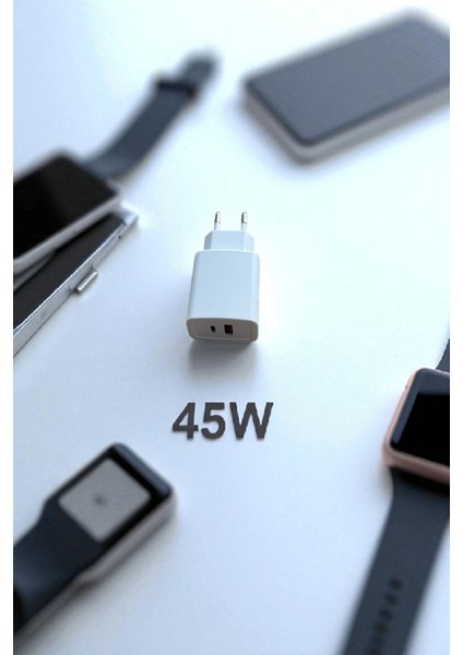 Apple Airpods 2. nesil uyumlu 45W Ultra Hızlı Çoklu Şarj Cihazı Adaptör Qualcomm 3.0 + Pd
