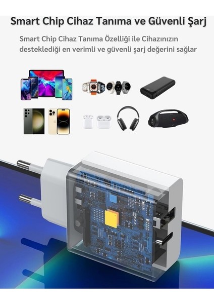 Apple Airpods 2. nesil uyumlu 45W Ultra Hızlı Çoklu Şarj Cihazı Adaptör Qualcomm 3.0 + Pd