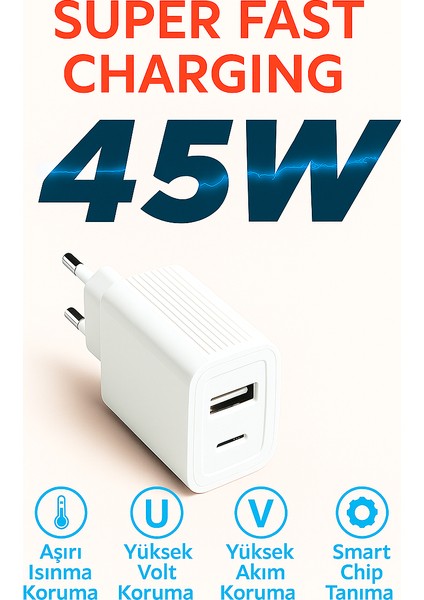 Apple iPhone 11 uyumlu 45W Ultra Hızlı Çoklu Şarj Cihazı Adaptör Qualcomm 3.0 + Pd modelleri