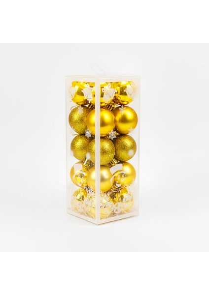 Desenli Parlak Top Yılbaşı Süsü 20 Parça Sarı (2505087)