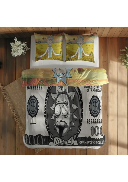 Morty Dollar & Morty In Paradise Çift Taraflı Nevresim Takımı 200 cm x 220 cm