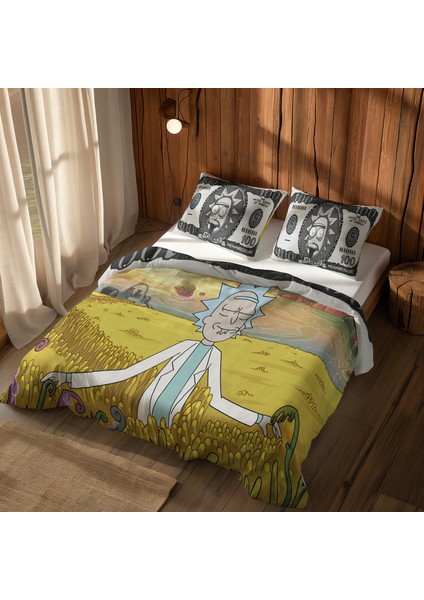 Morty Dollar & Morty In Paradise Çift Taraflı Nevresim Takımı 200 cm x 220 cm