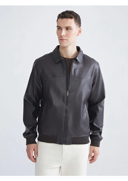 Lcwaıkıkı Classic Kahverengi Standart Kalıp Erkek Deri Görünümlü Mont