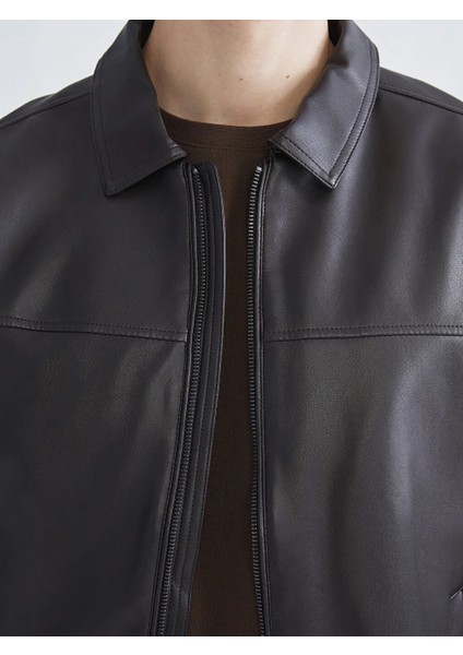 Lcwaıkıkı Classic Kahverengi Standart Kalıp Erkek Deri Görünümlü Mont modelleri