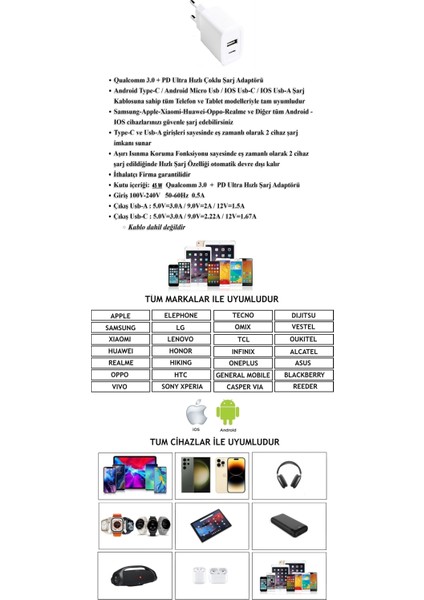 Honor 10X Lite uyumlu 45W Ultra Hızlı Çoklu Şarj Cihazı Adaptör Qualcomm 3.0 + Pd