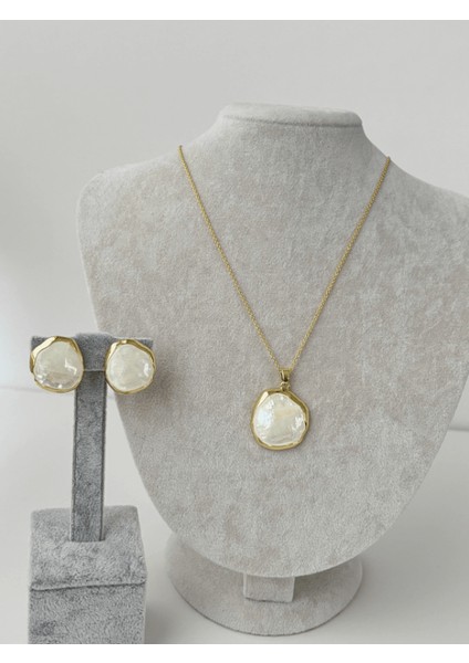 Beyaz Sedef Yansımalı Gold Renkli Set