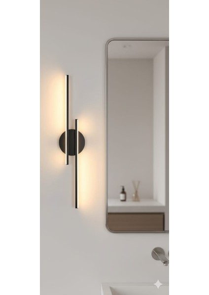 Double Çubuk Dekoratif Duvar Aplik 50CM+50CM Siyah 4000K