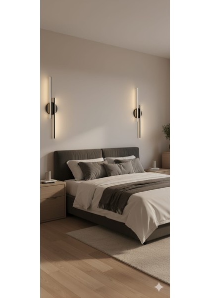 Double Çubuk Dekoratif Duvar Aplik 50CM+50CM Siyah 4000K fiyatları