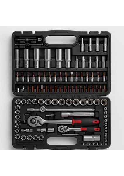 Lokma Seti 108 Parça 1/2'' 1/4'' Cr-V Çelik 6 Köşe Lokma Anahtar Takımı Profosyonel Tamir Seti modelleri