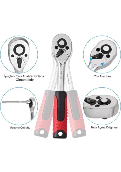 Lokma Seti 108 Parça 1/2'' 1/4'' Cr-V Çelik 6 Köşe Lokma Anahtar Takımı Profosyonel Tamir Seti fırsatları