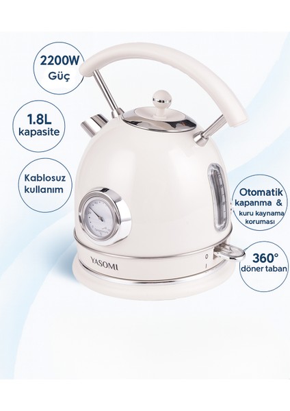 YK-823NTSL 2200W 360° Döner Taban Kablosuz Kullanım Retro Su Isıtıcı Kettle
