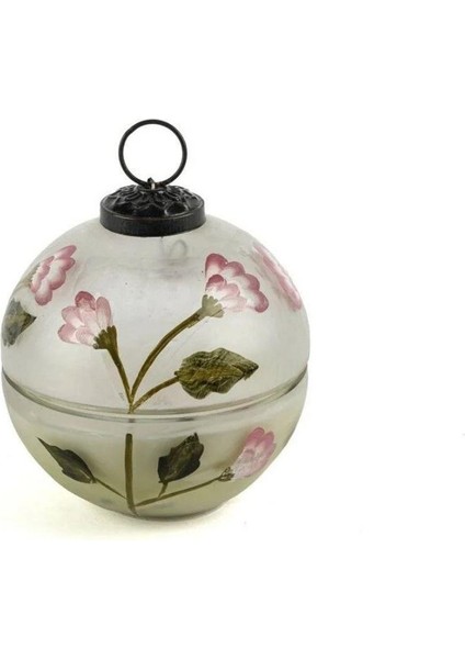 Beyaz Cam Çiçek Des Top Mum 9X10CM