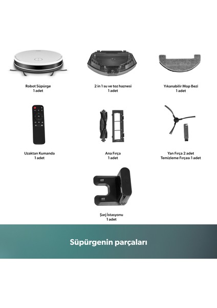 Alex 1288H Moplu ve Akıllı Robot Süpürge Gyroscope Beyaz