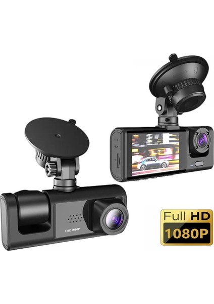 DV300 Yeni 3 Kameralı Araç Içi Kayıt Kamerası Trafik Recorder 2 Inç IPS Ekran Full Hd 1080P