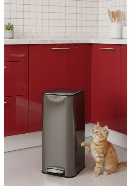 Delta 30 L Kare Pedallı Çöp Kovası Gri | Yavaş Kapanma, Kolay Temizlik Çıkarılabilir Yıkanabilir İç Sepet fiyatları