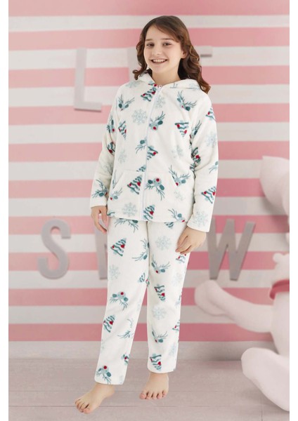 Kız Çocuk Desenli Polar Pijama Takımı 240527 Ekru fiyatları