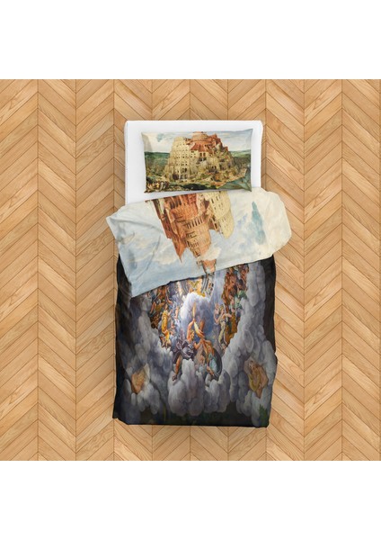 Babil Kulesi & Devlerin Düşüşü Çift Taraflı Nevresim Takımı 160 cm x 220 cm modelleri