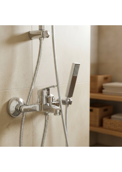 Banora Liza, Krom Banyo Bataryası, Paslanmaz Pirinç Gövde, Su Tasarruflu Duvar Tipi Musluk