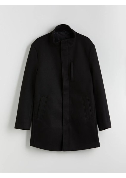 Lcwaıkıkı Classic Siyah Büyük Beden Standart Kalıp Dik Yaka Erkek Kaşe Kaban