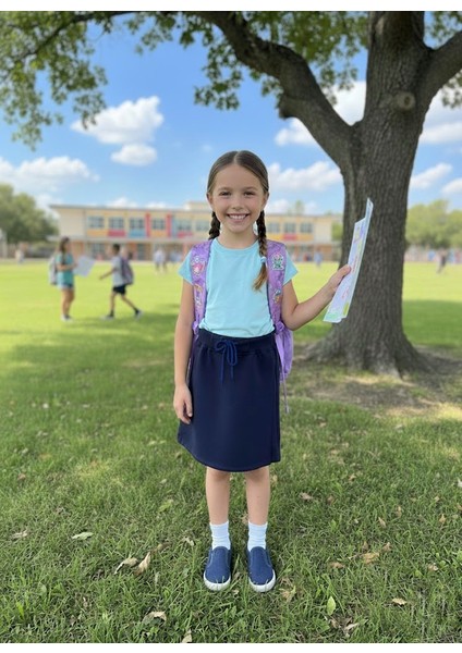 Kız Çocuk 2 Iplik Penye Tek Kapaklı Şort Etek (Okul Eteği)