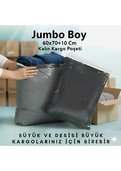 Cepsiz Gri Kargo Poşeti 60X70+10 cm 50'li Büyük Boy Kargo Paketleme Torbası