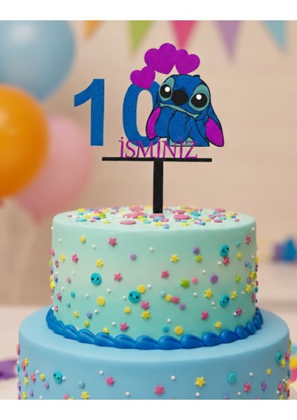 Stitch 10 Yaş Isimli Pasta Süsü