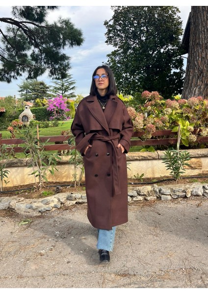 Premium Kaşe Kemerli Uzun Kaban