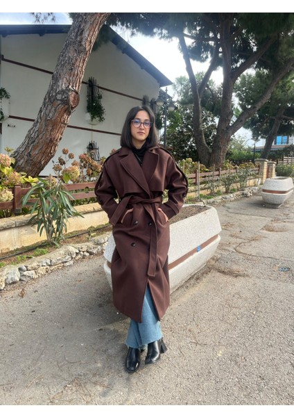 Premium Kaşe Kemerli Uzun Kaban