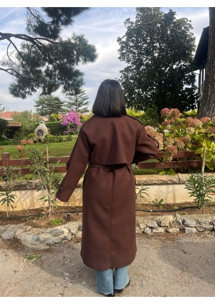 Premium Kaşe Kemerli Uzun Kaban