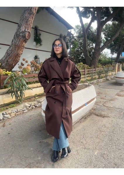 Premium Kaşe Kemerli Uzun Kaban