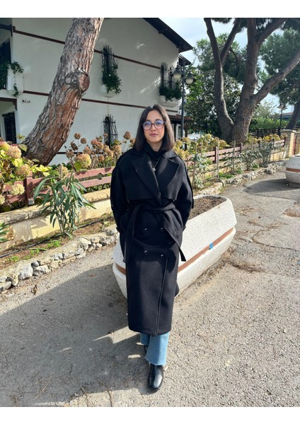 Premium Kaşe Kemerli Uzun Kaban