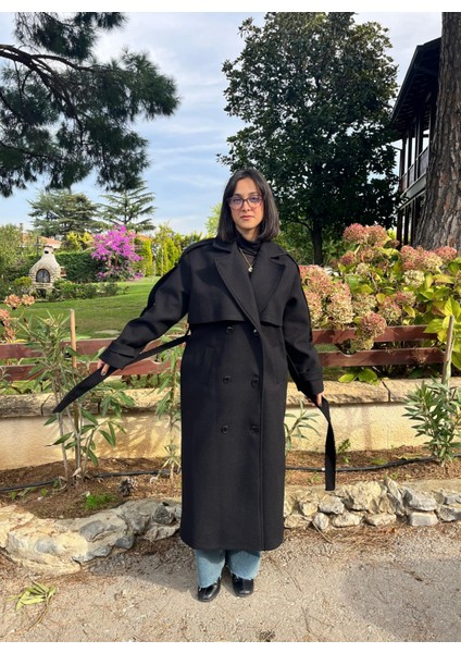 Premium Kaşe Kemerli Uzun Kaban