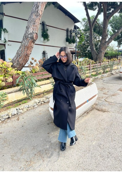 Premium Kaşe Kemerli Uzun Kaban