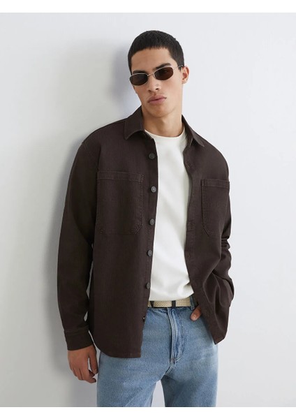 Lcw Jeans Kahverengi Standart Kalıp Gömlek Yaka Erkek Jean Ceket